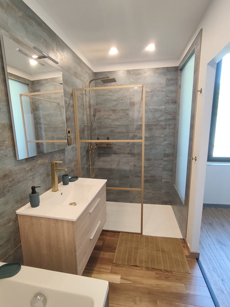 Walk-in shower in the Sauge room